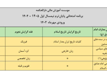 برنامه امتحانی ترم اول ورودی های 1403 و 1404